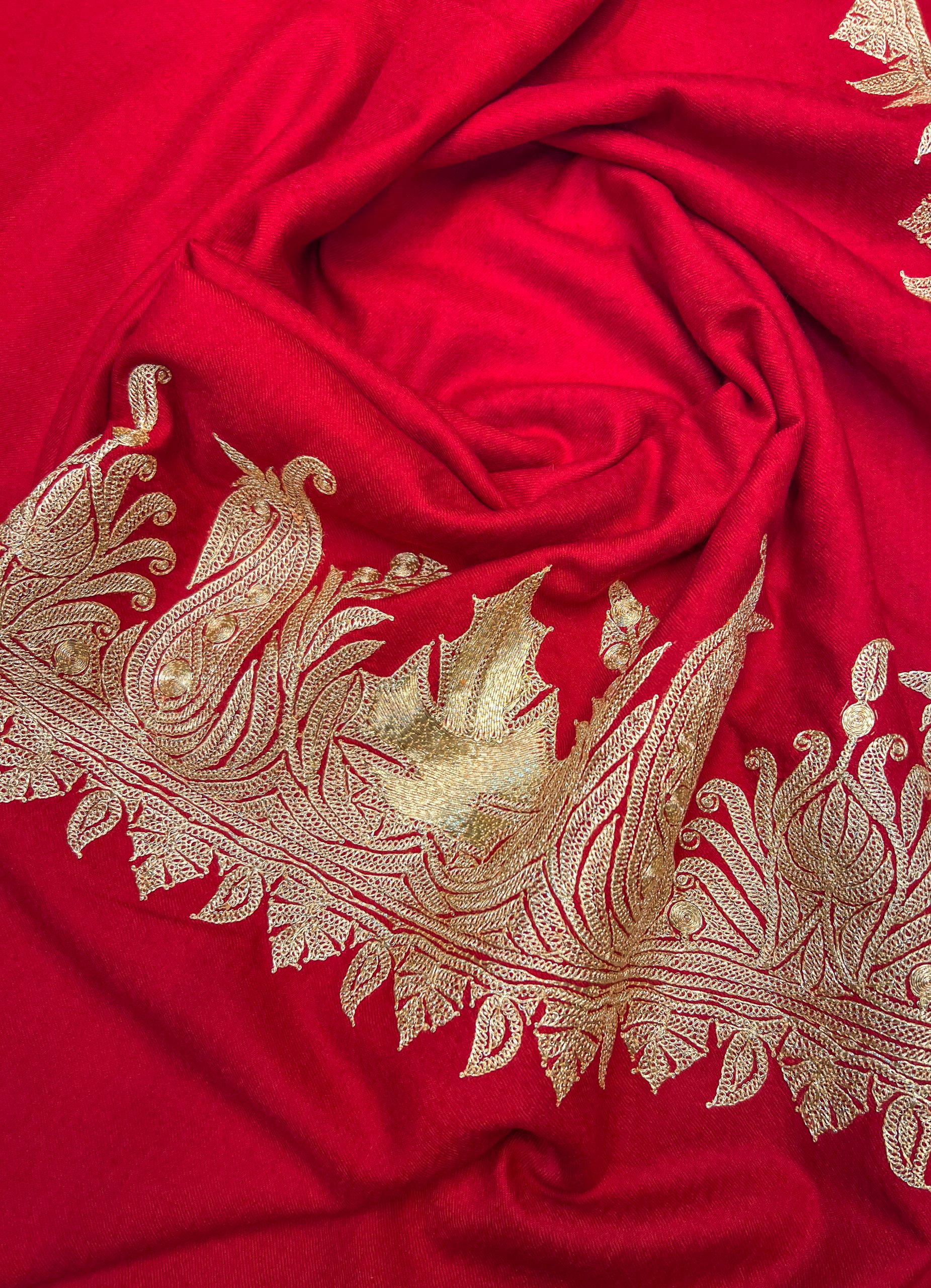 IMG_3630Red Pure Pashmina Shawl With Tilla Hand Embroidery Red Pure Pashmina Shawl With Tilla Hand Embroidery