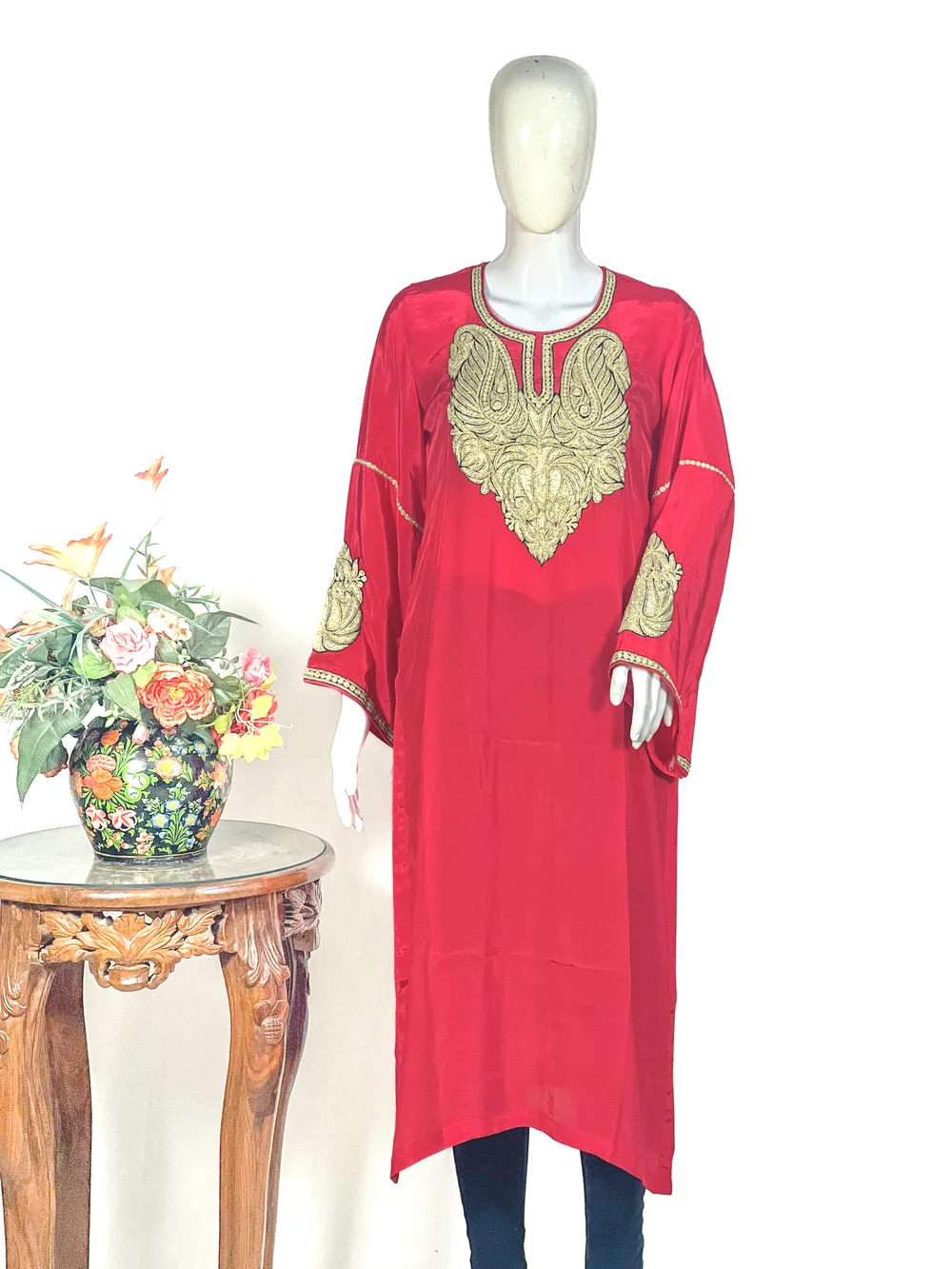 Natural Crepe Kurti with Tilla Machine Embroidery