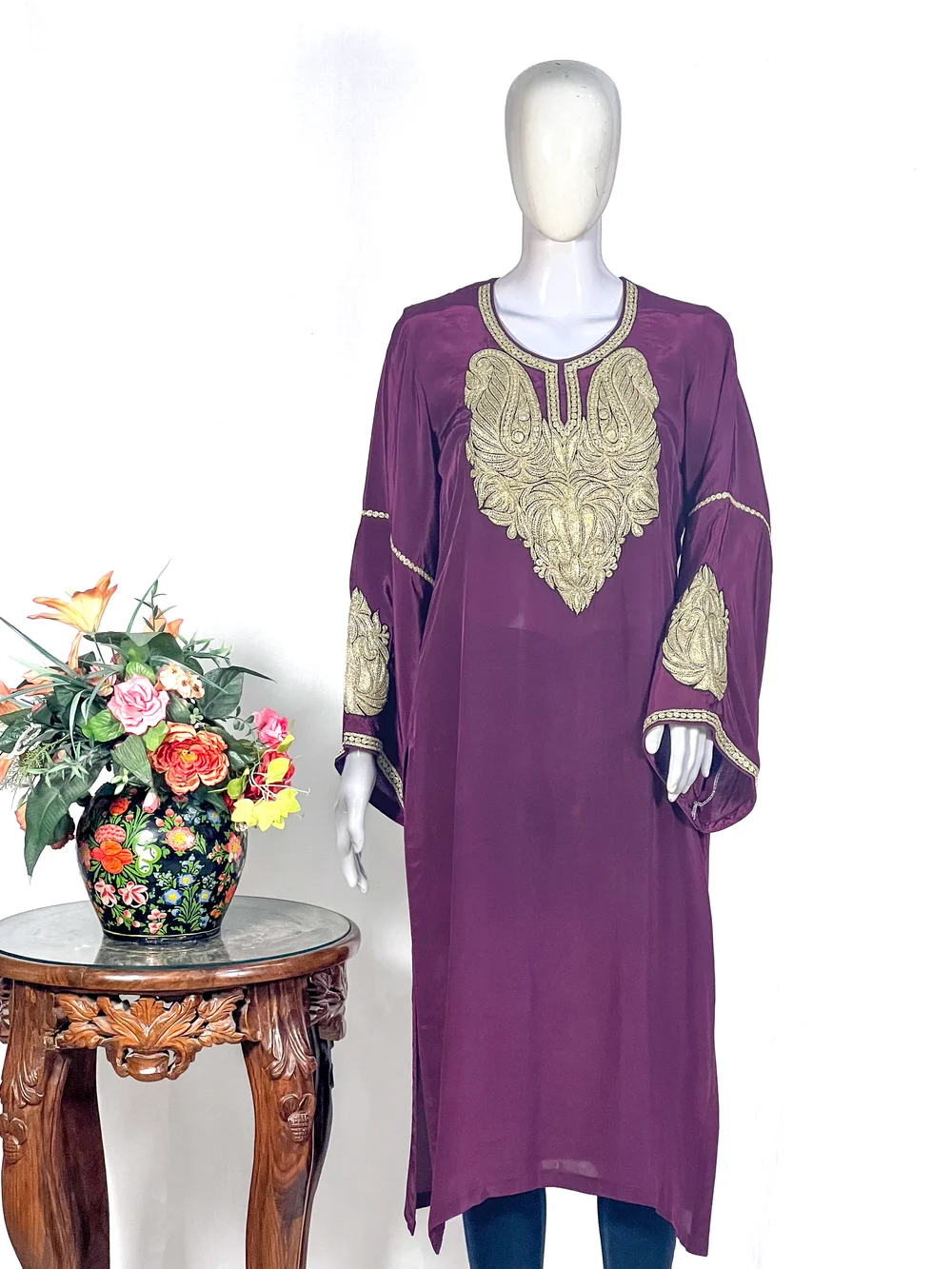 Natural Crepe Kurti with Tilla Machine Embroidery