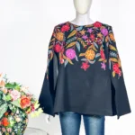 Black Shrug Jacket with Floral Embroidery