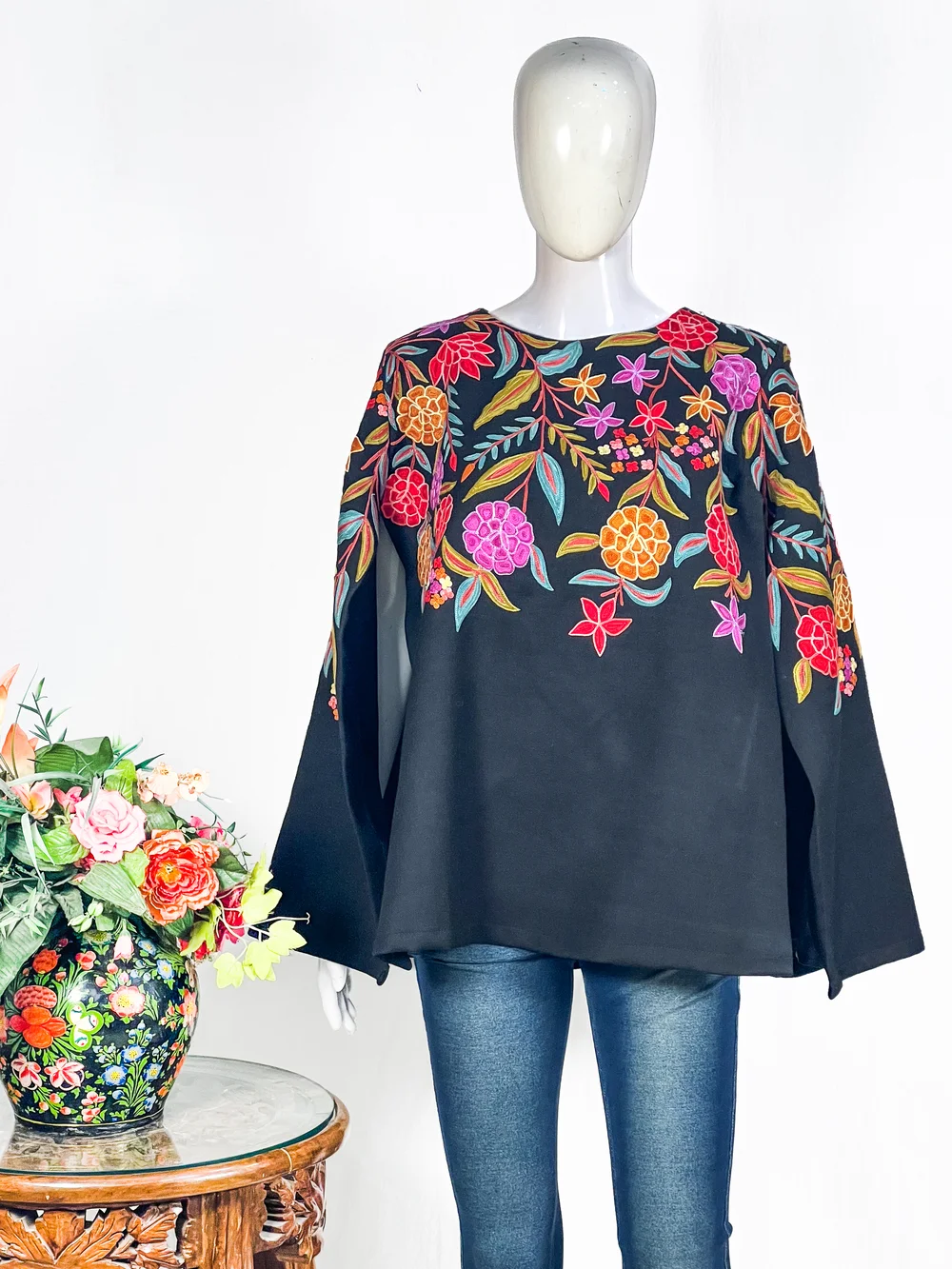 Black Shrug Jacket with Floral Embroidery Black Shrug Jacket with Floral Embroidery