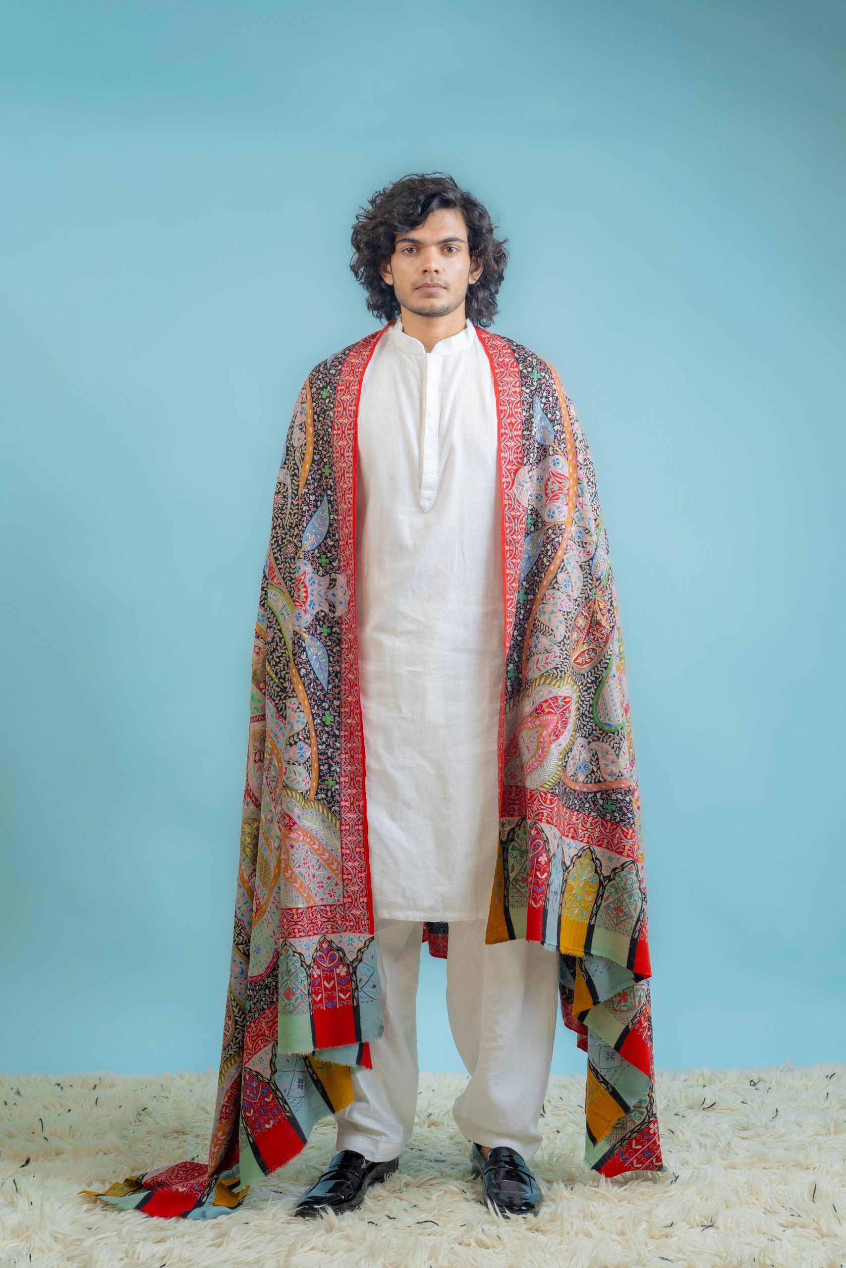 Kalamkari Pure Pashmina Multi Colour Gents Shawl