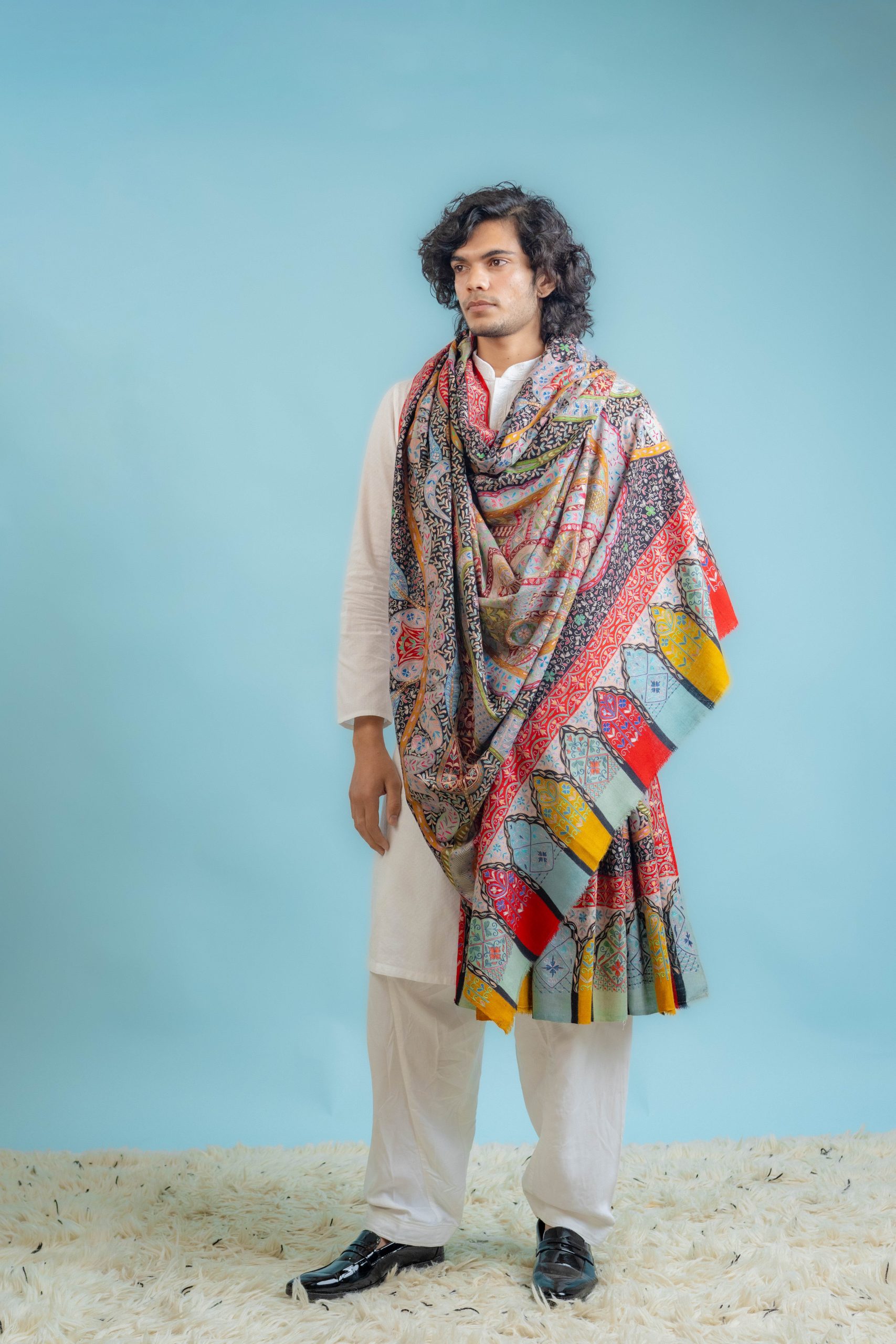Kalamkari Pure Pashmina Multi Colour Gents Shawl