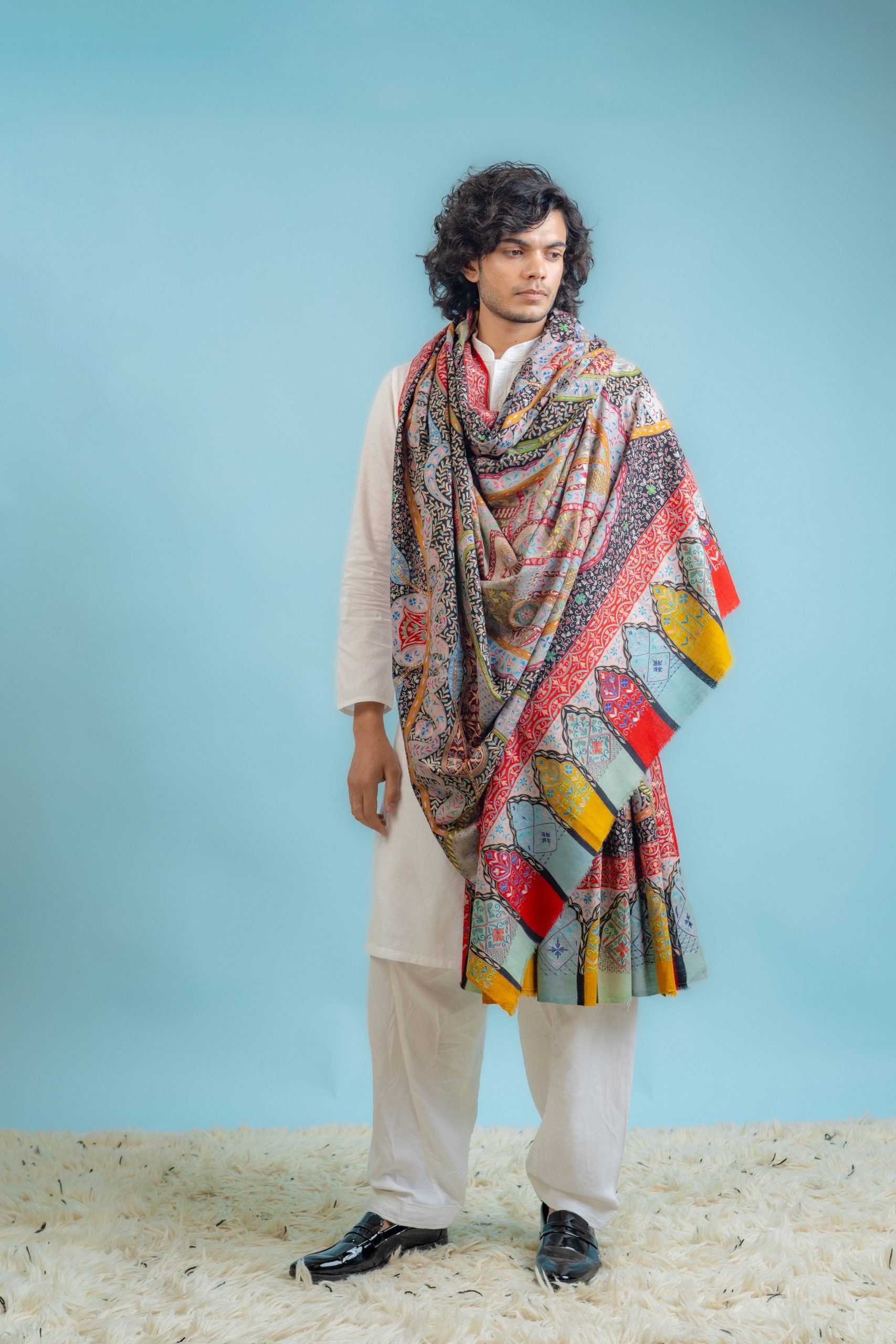 Kalamkari Pure Pashmina Multi Colour Gents Shawl