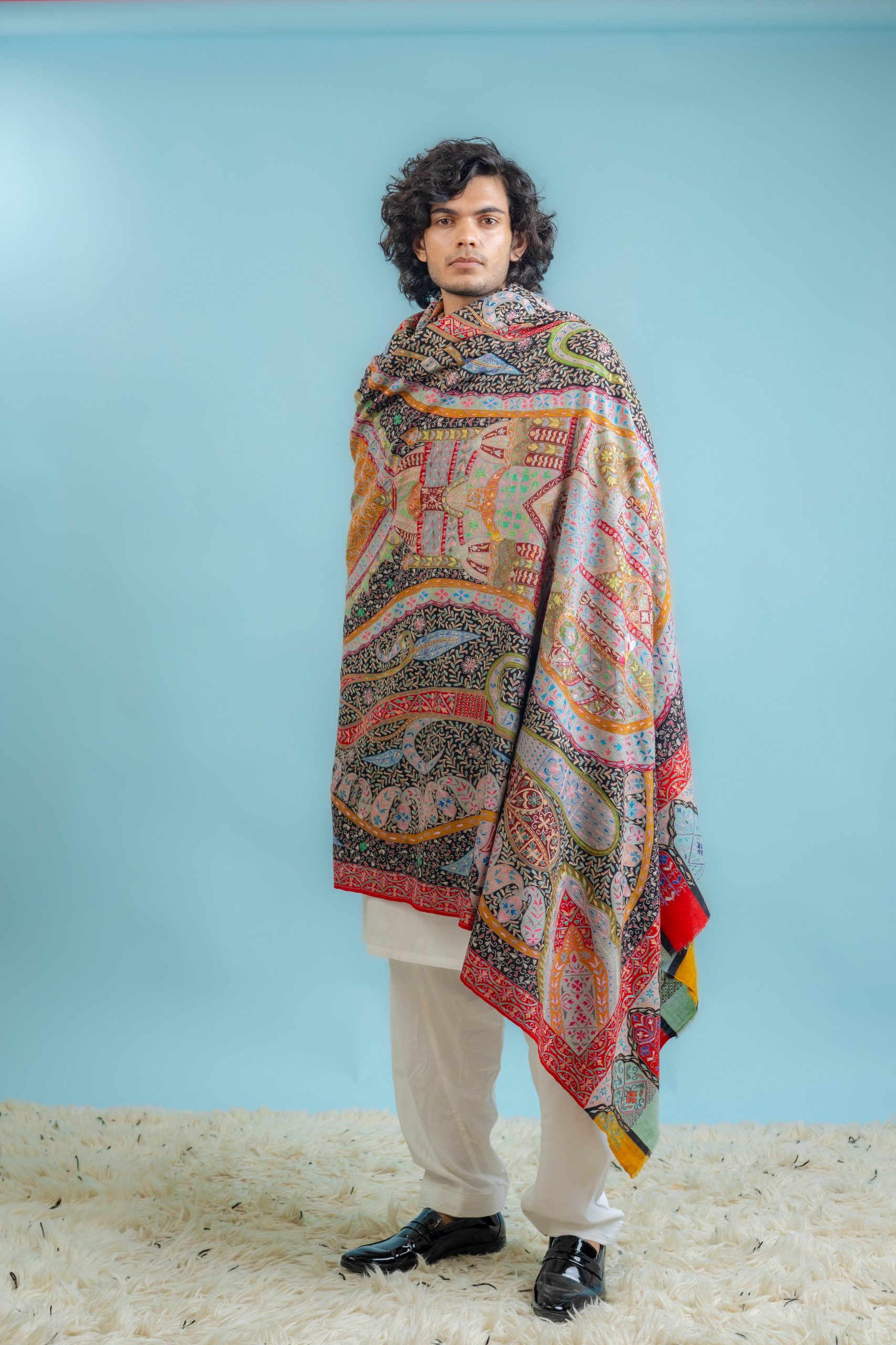 Kalamkari Pure Pashmina Multi Colour Gents Shawl