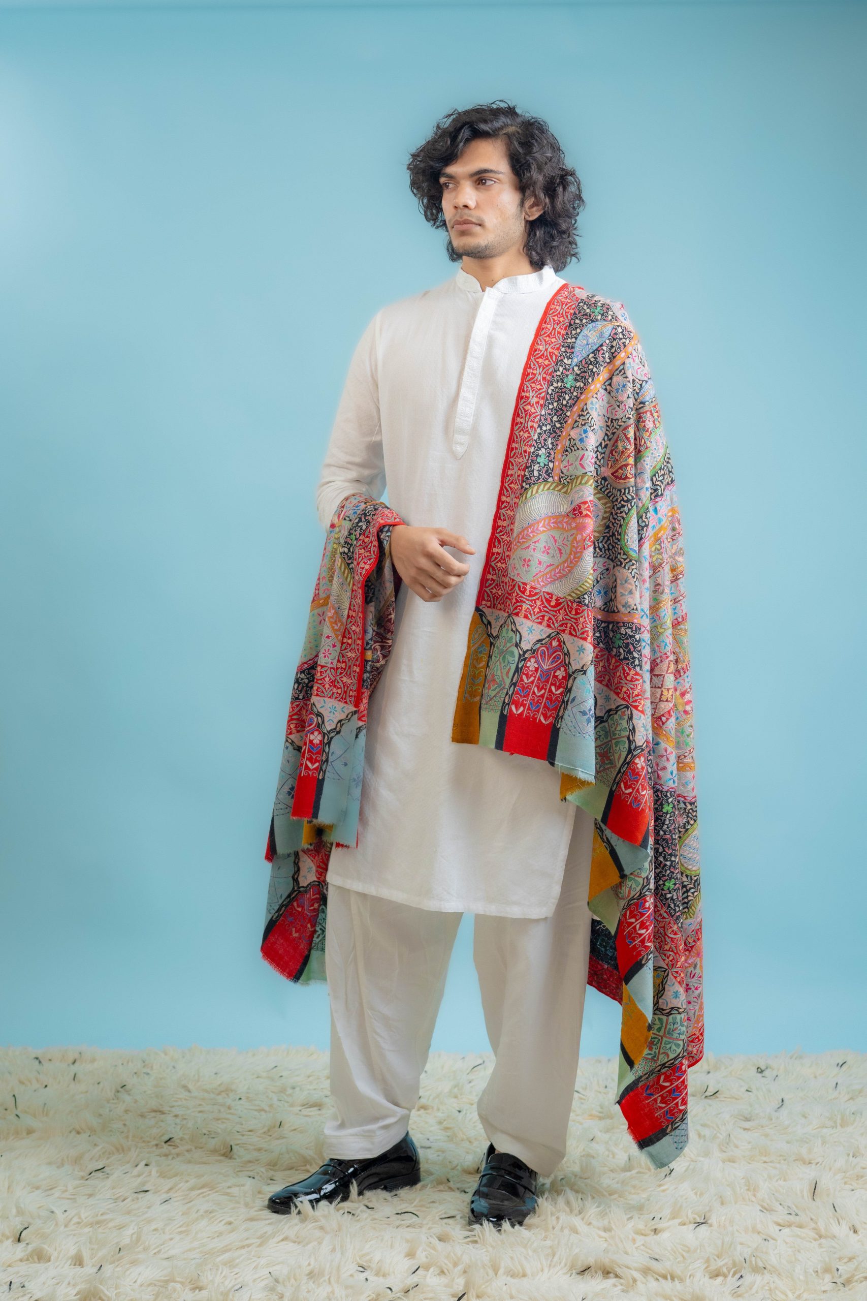 Kalamkari Pure Pashmina Multi Colour Gents Shawl