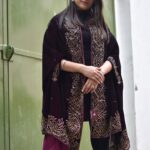 Velvet Cape Shawl With Hand Kardana Work wearing
