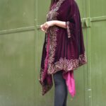 Velvet Cape Shawl With Hand Kardana Work girl wearing