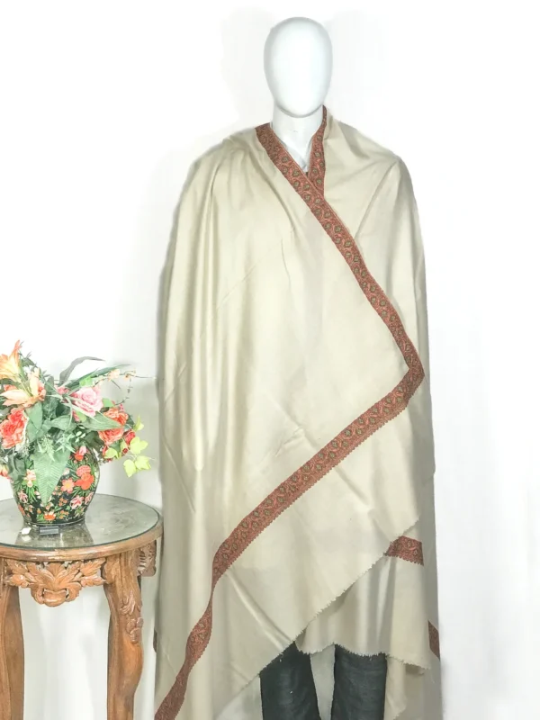 Cream Gents Pure Pashmina Shawl With Sozni Hand Embroidery