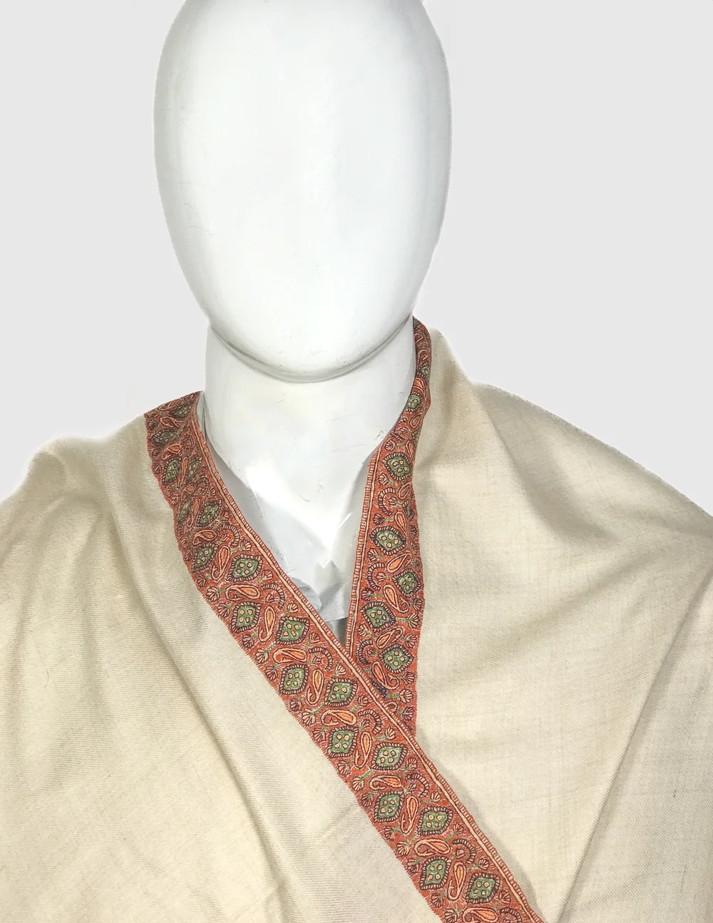 Cream Gents Pure Pashmina Shawl With Sozni Hand Embroidery