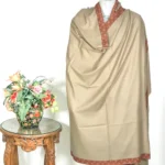 Beige Pure Pashmina Sozni Shawl With Hand Embroidery