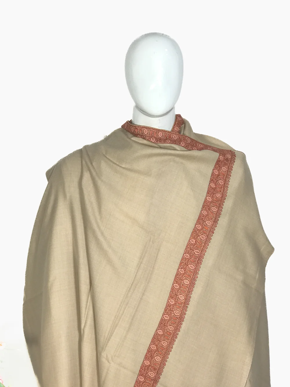 biege pure pashmina sozni shawl