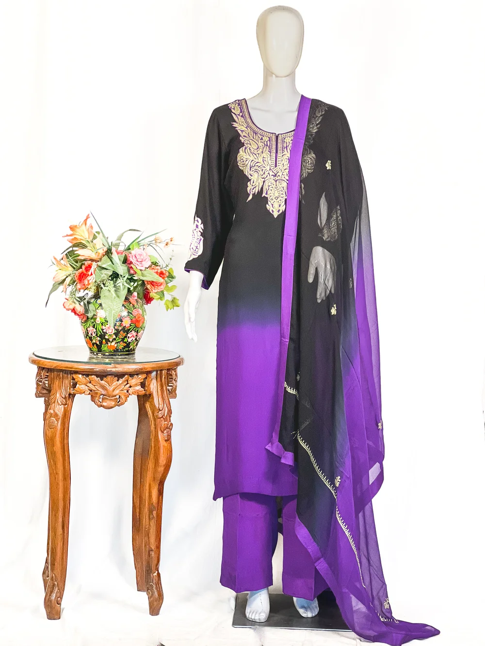 Black Purple Ombre Shalwar Suit with Tilla Work Black Purple Ombre Shalwar Suit with Tilla Work