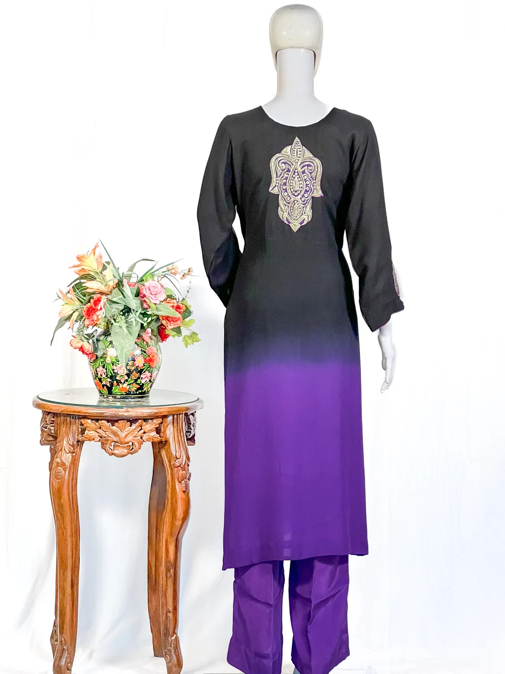 Black Purple Ombre Shalwar Suit with Tilla Work Black Purple Ombre Shalwar Suit with Tilla Work
