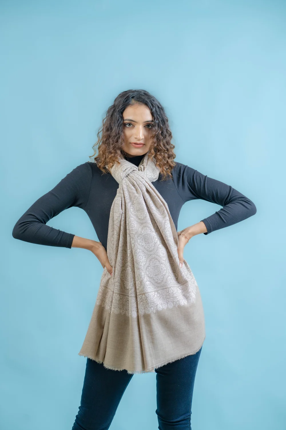 Pure Pashmina Women Kashmiri Sozni Jaal Shawl
