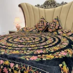 Black Velvet Bed Cover with Floral Design Aari Embroidery
