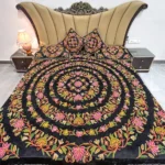 Black Velvet Bed Cover with Floral Design Aari Embroidery
