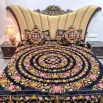 Black Velvet Bed Cover with Floral Design Aari Embroidery