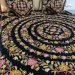 Black Velvet Bed Cover with Floral Design Aari Embroidery