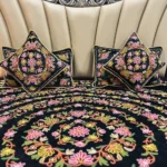 Black Velvet Bed Cover with Floral Design Aari Embroidery
