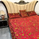 Red Velvet Bed Cover with Floral Design Aari Embroidery