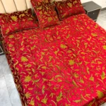 Red Velvet Bed Cover with Floral Design Aari Embroidery
