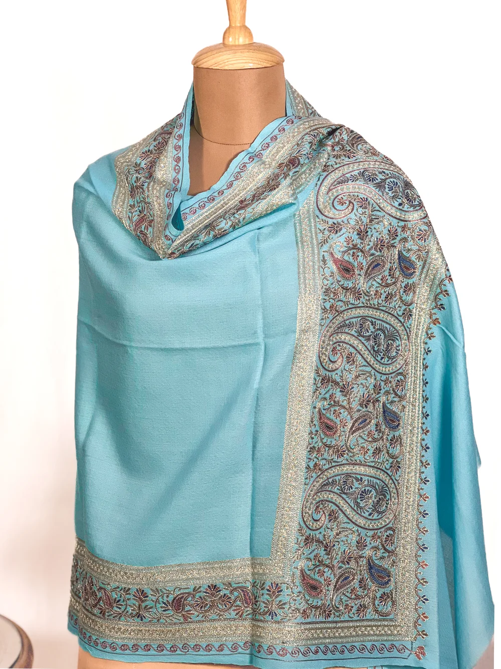 Pure Wool Stole with Zari and Thread Embroidery