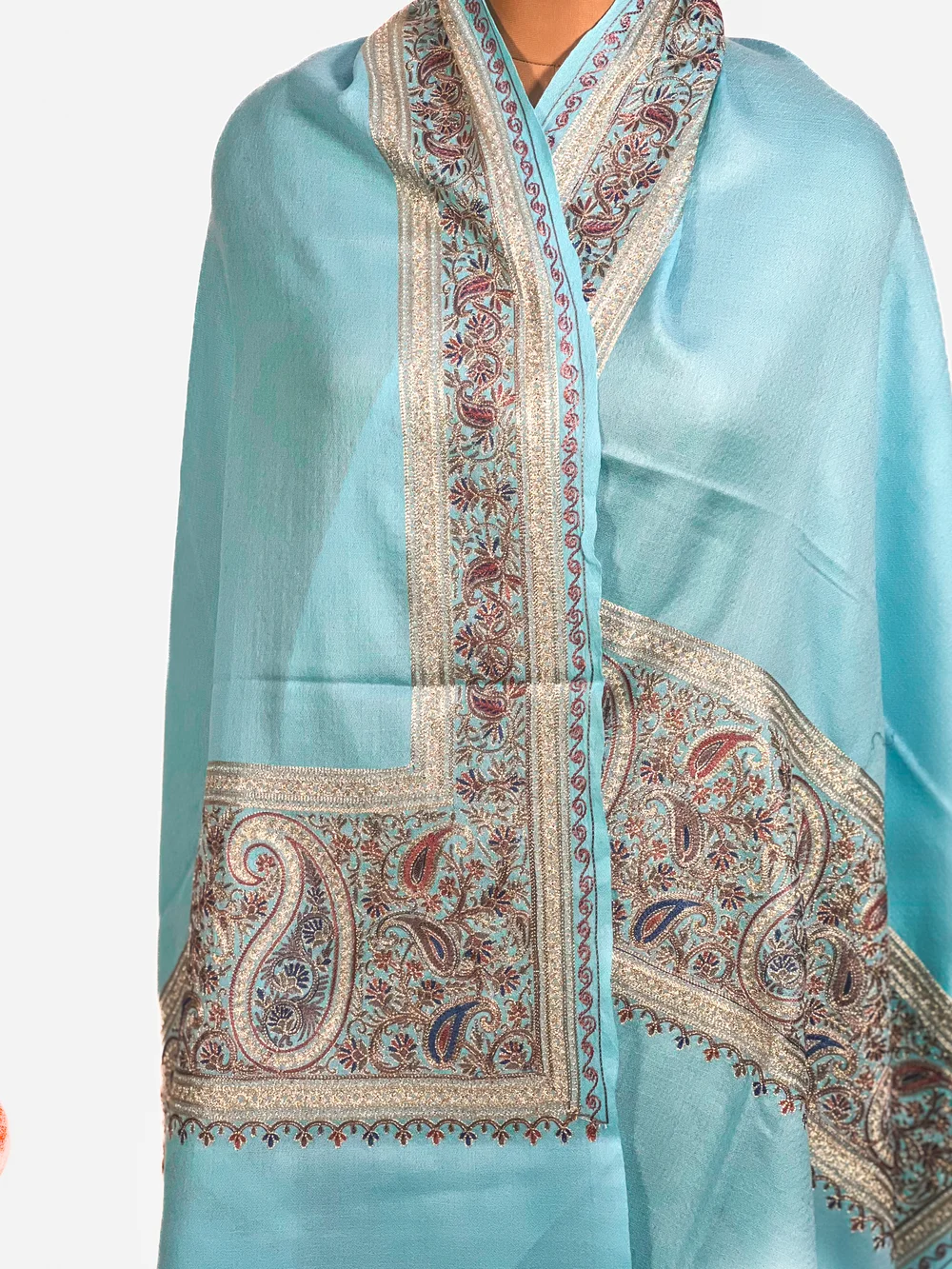 Pure Wool Stole with Zari and Thread Embroidery