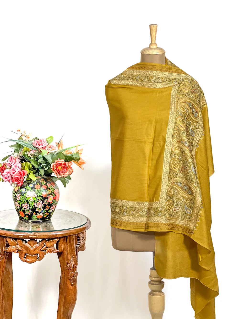 Pure Wool Stole with Zari and Thread Embroidery