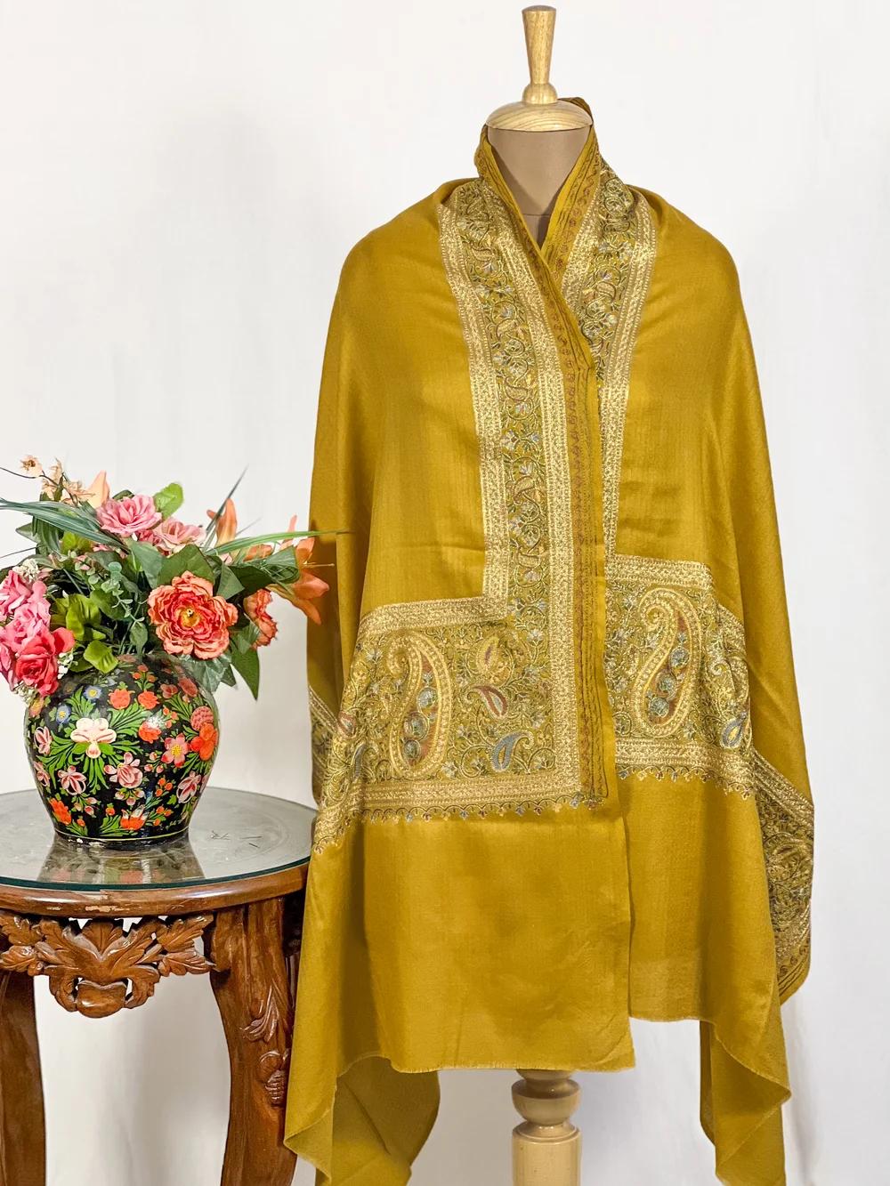 Pure Wool Stole with Zari and Thread Embroidery