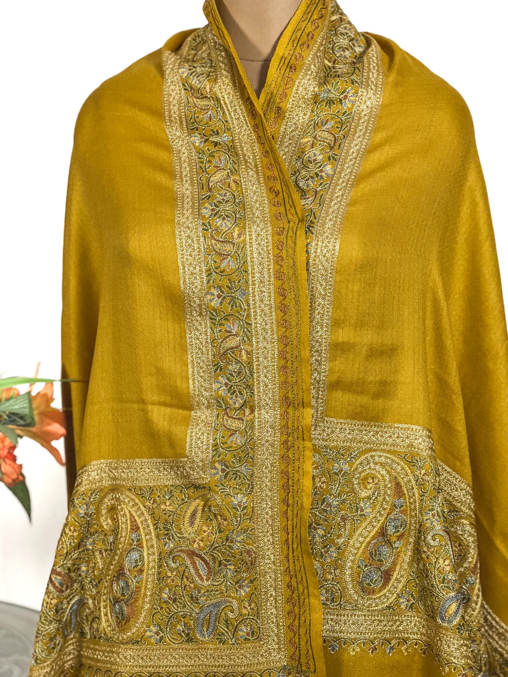 Pure Wool Stole with Zari and Thread Embroidery
