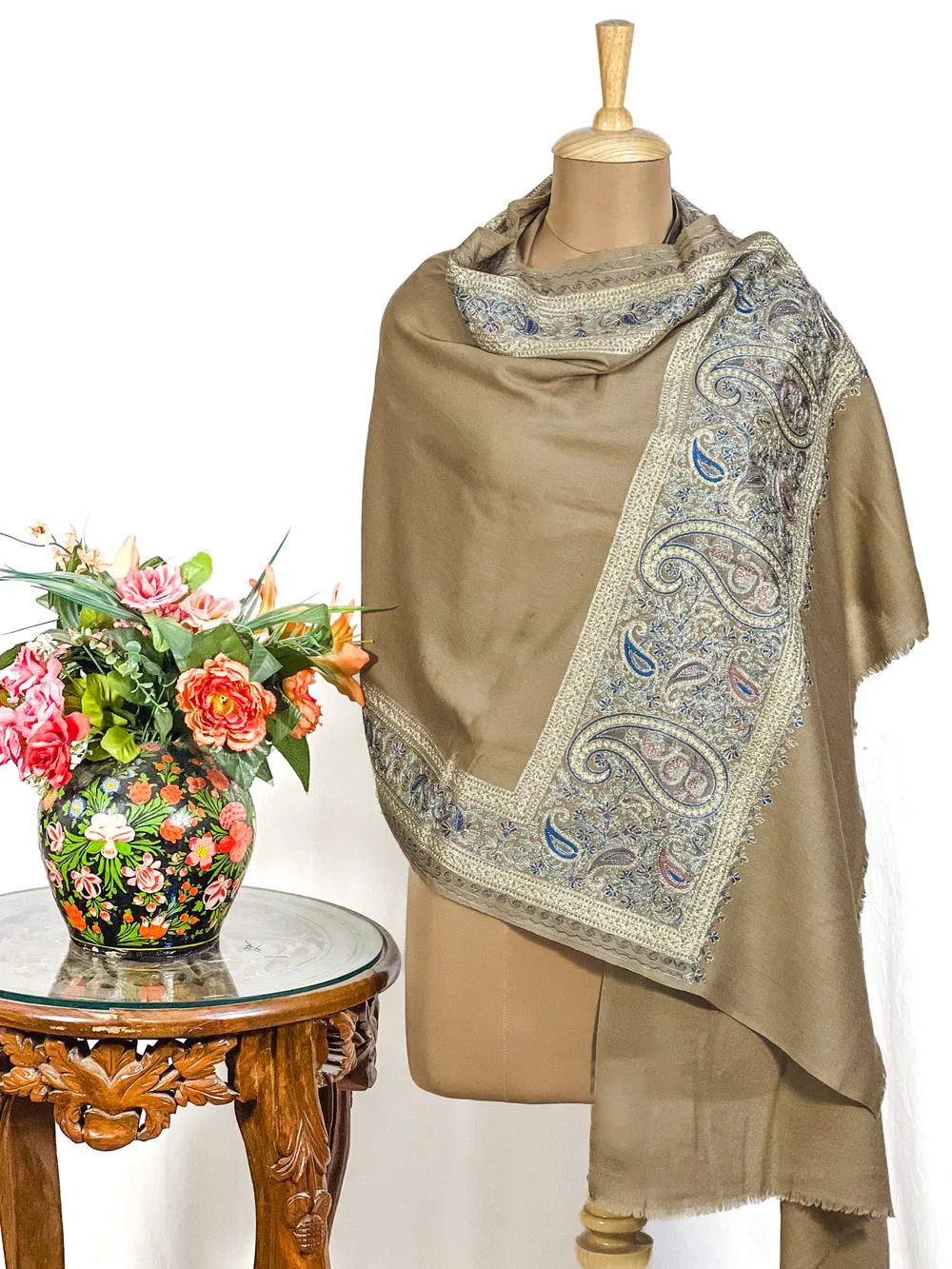 Pure Wool Stole with Zari and Thread Embroidery