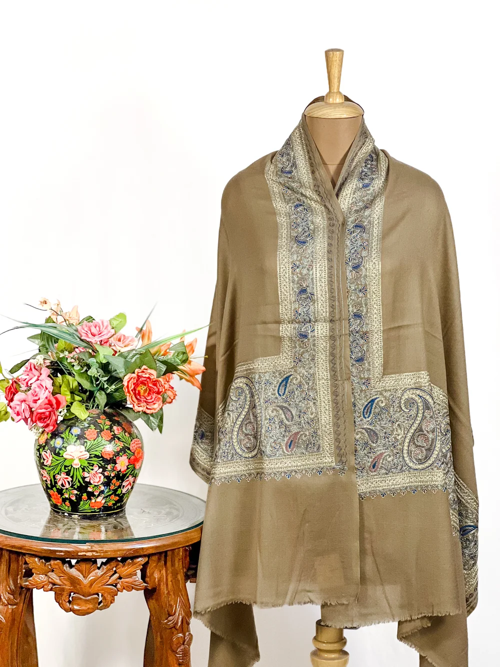 Pure Wool Stole with Zari and Thread Embroidery