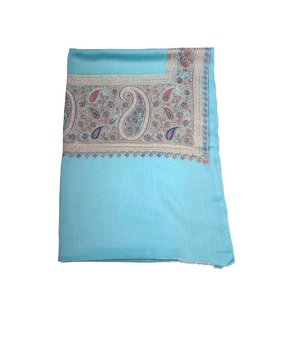 Pure Wool Stole with Zari and Thread Embroidery