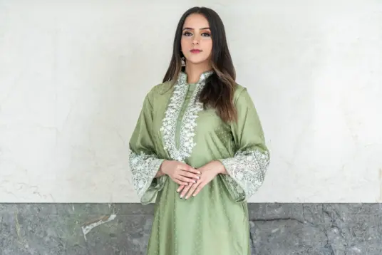 women wearing light green stylish long kurti