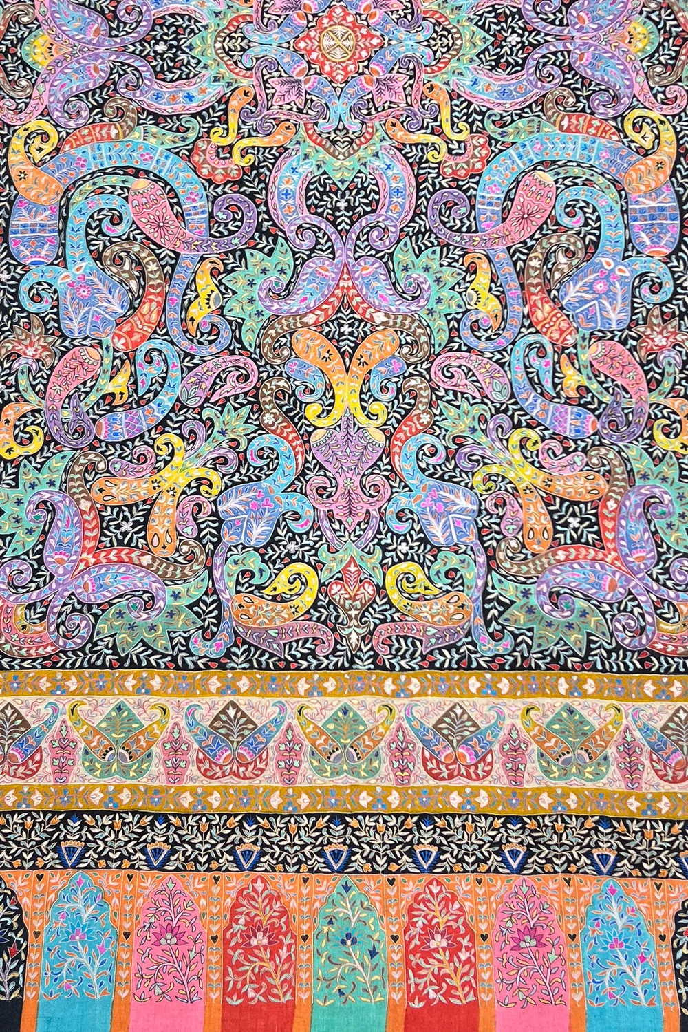 Multi-Colour Kalamkari Hand Embroidery Pure Pashmina Shawl