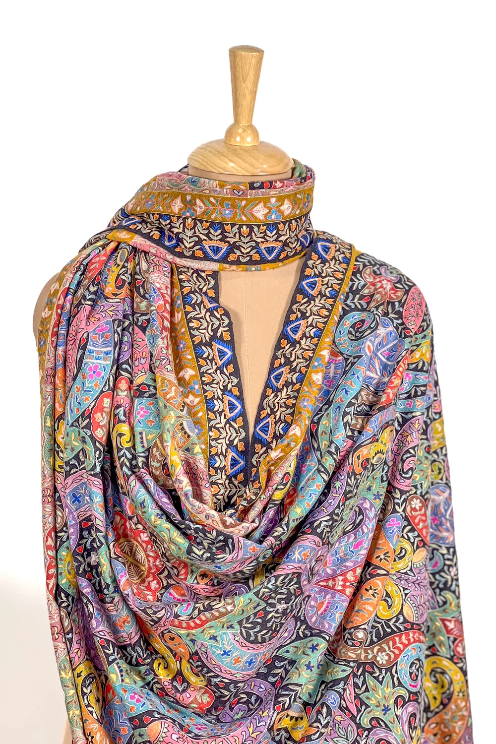 Multi-Colour Kalamkari Hand Embroidery Pure Pashmina Shawl