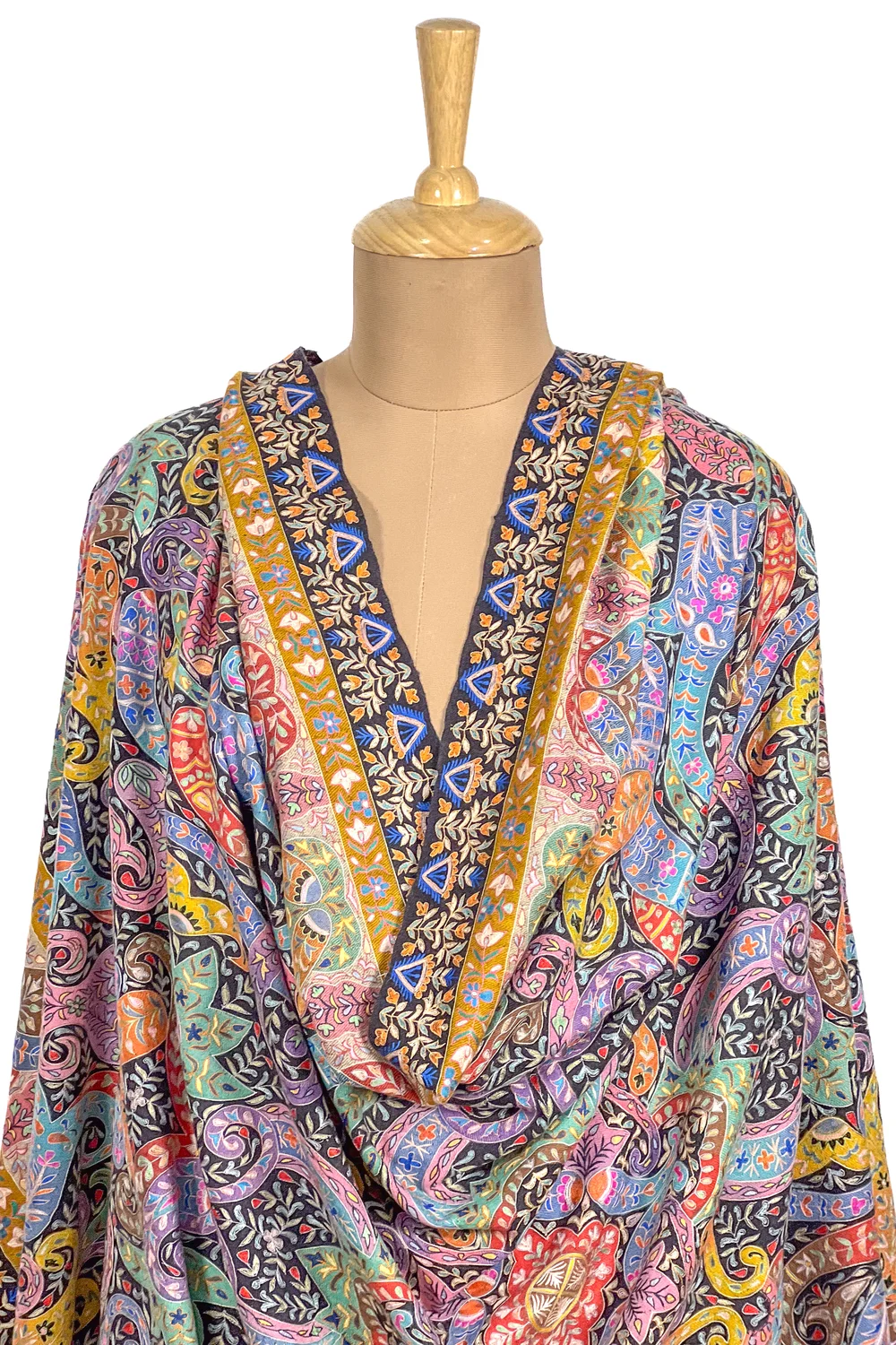 Multi-Colour Kalamkari Hand Embroidery Pure Pashmina Shawl