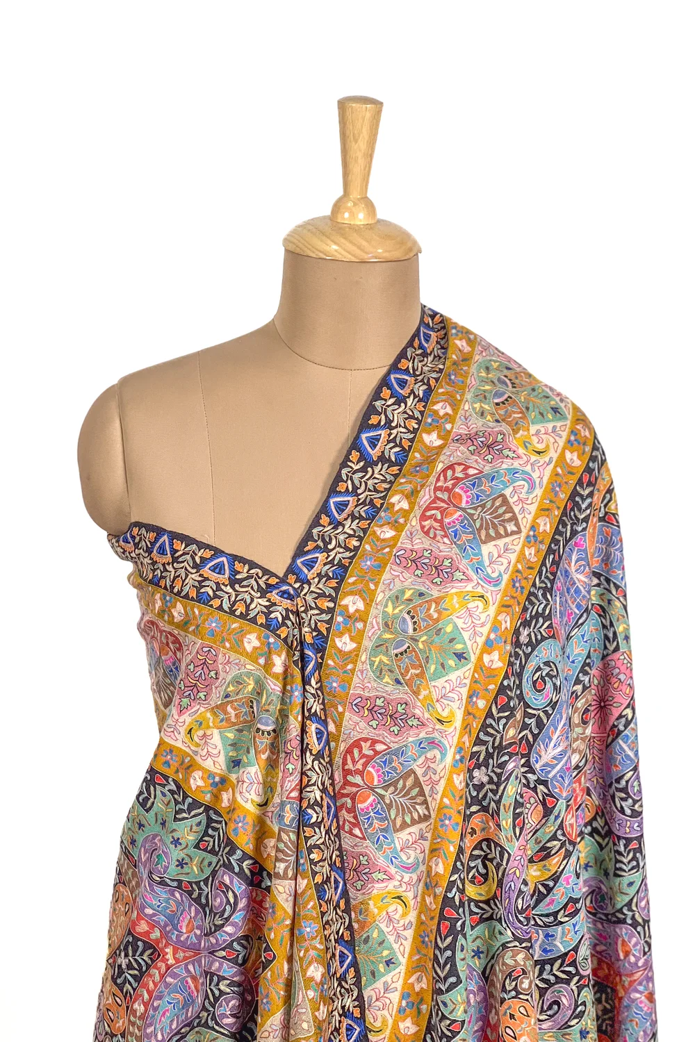 Multi-Colour Kalamkari Hand Embroidery Pure Pashmina Shawl