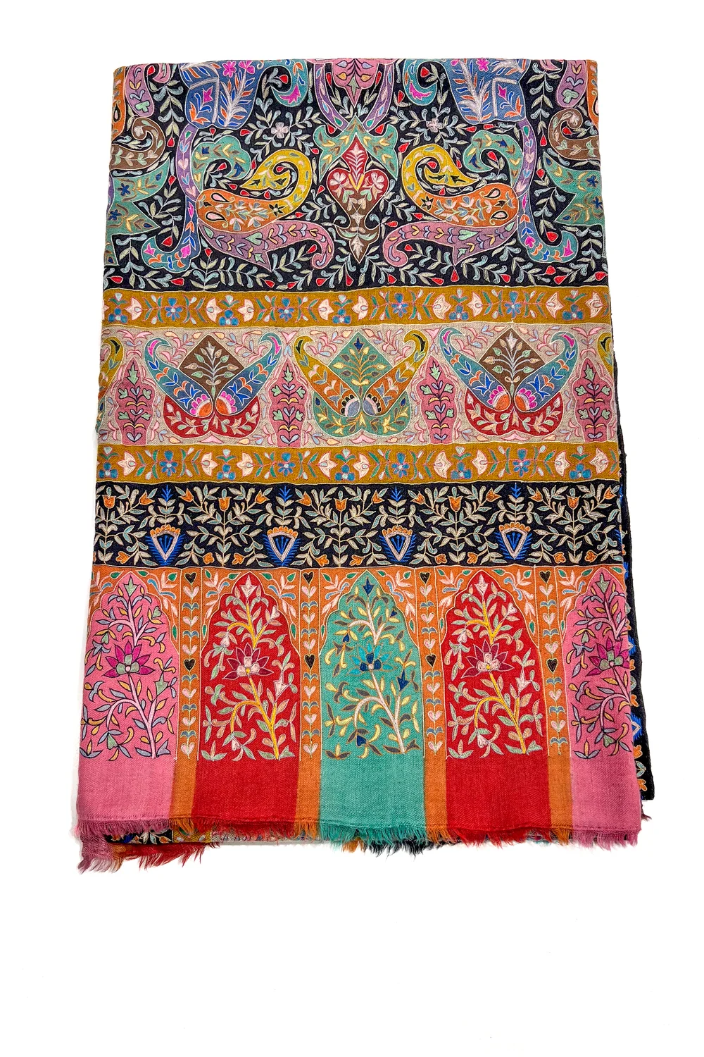 Multi-Colour Kalamkari Hand Embroidery Pure Pashmina Shawl