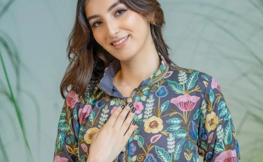 slate grey floral kashmiri aari embroidered long coat