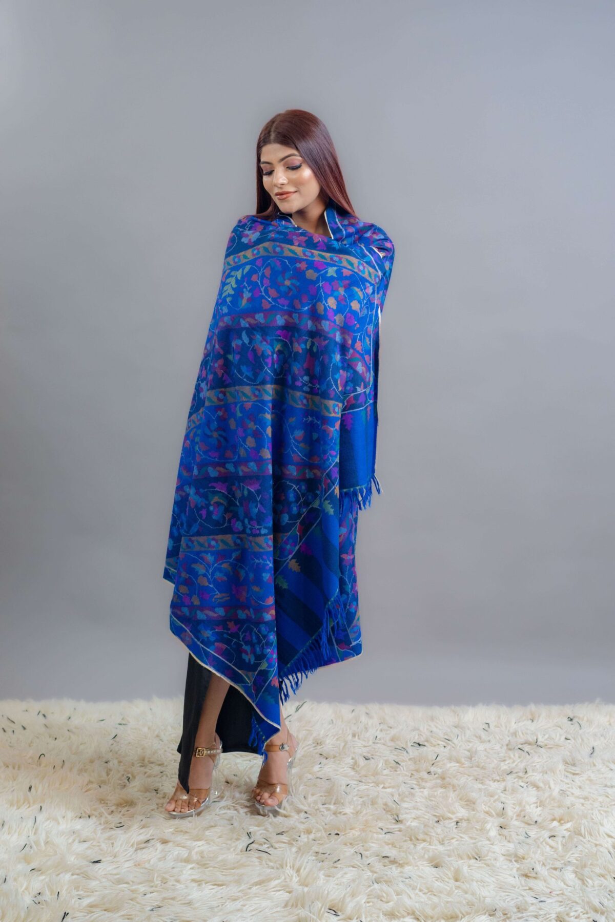 Blue Kani Pure Pashmina Hand Woven Shawl