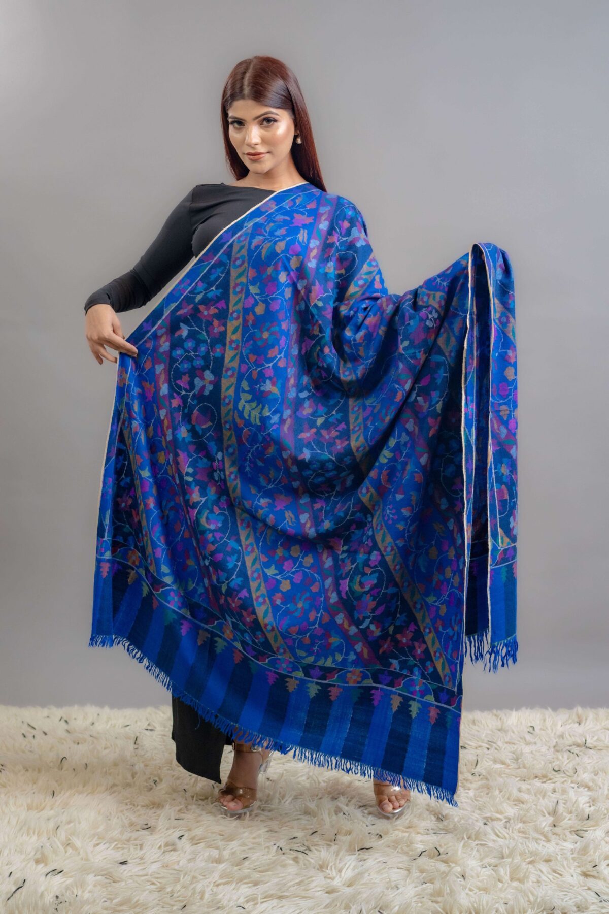 Blue Kani Pure Pashmina Hand Woven Shawl