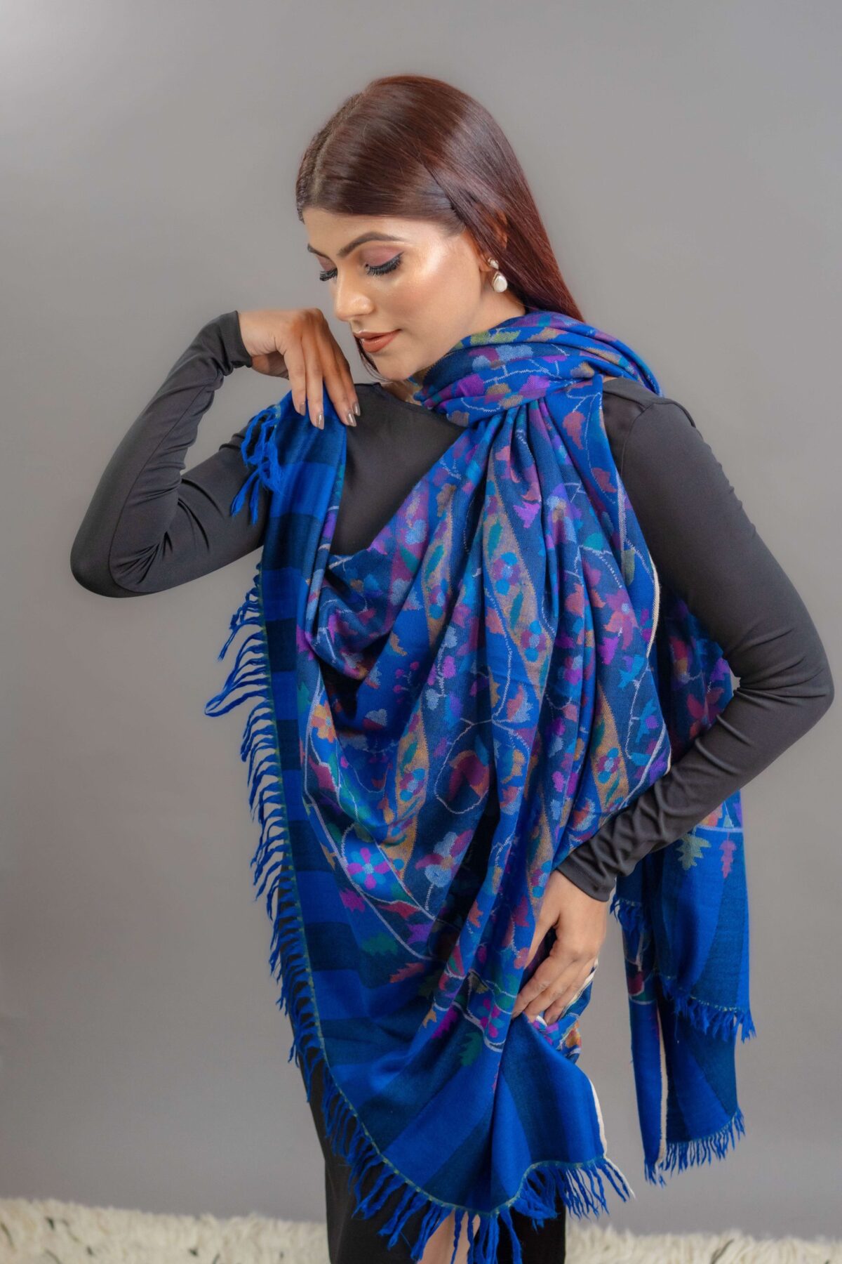 Blue Kani Pure Pashmina Hand Woven Shawl