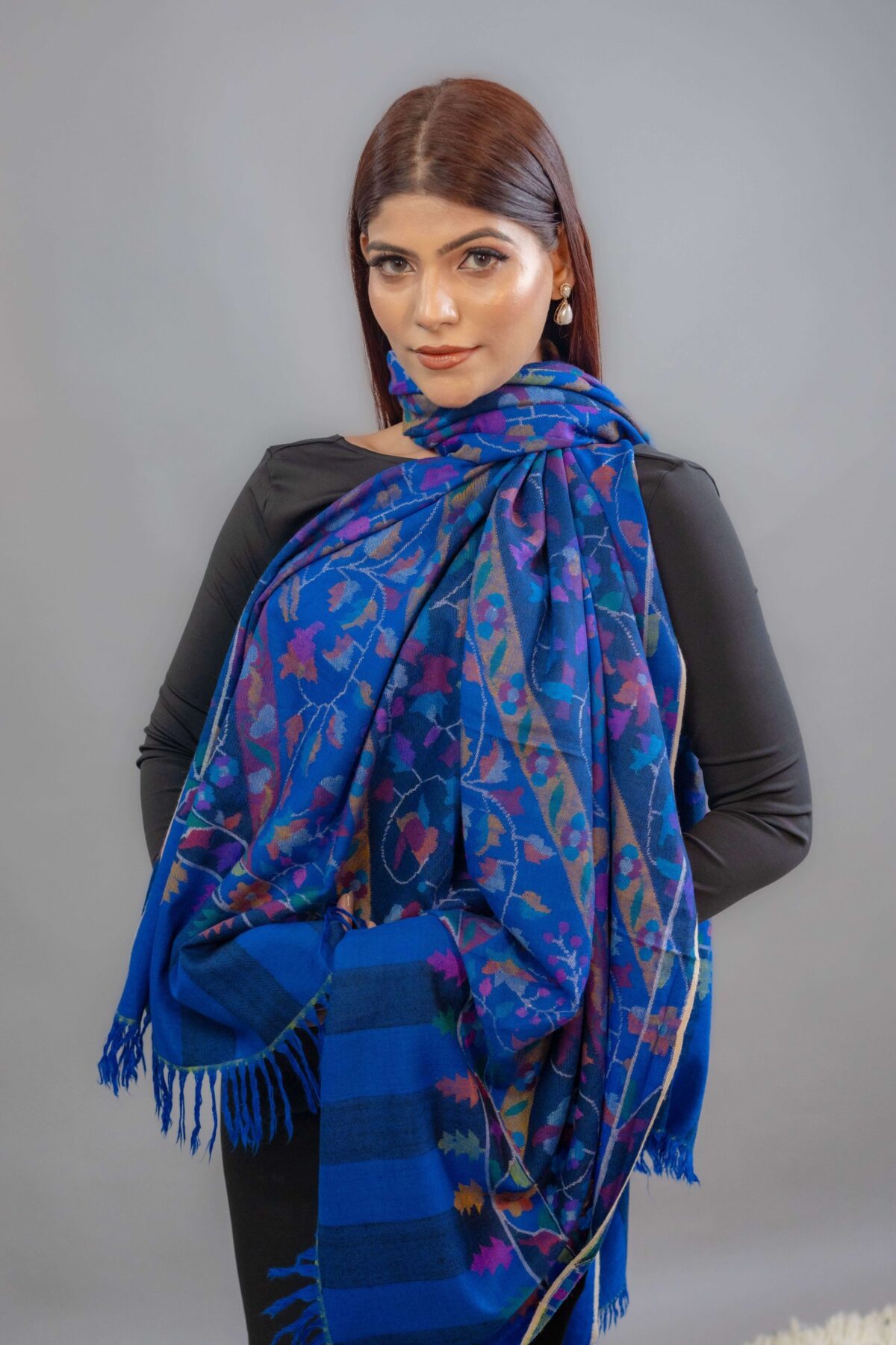 Blue Kani Pure Pashmina Hand Woven Shawl