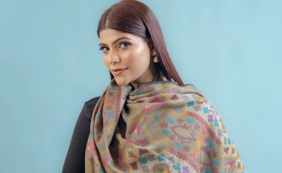 Grey Pure Pashmina Kani Hand Woven Women Shawl