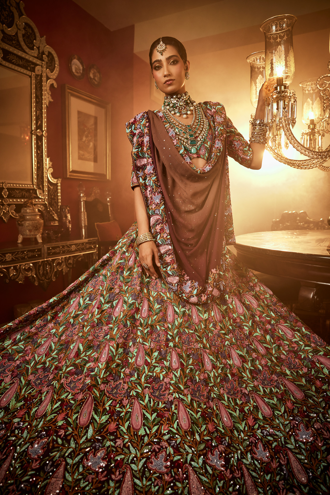 Designer Kashmiri Lehenga with Hand Work and Fusion Embroidery