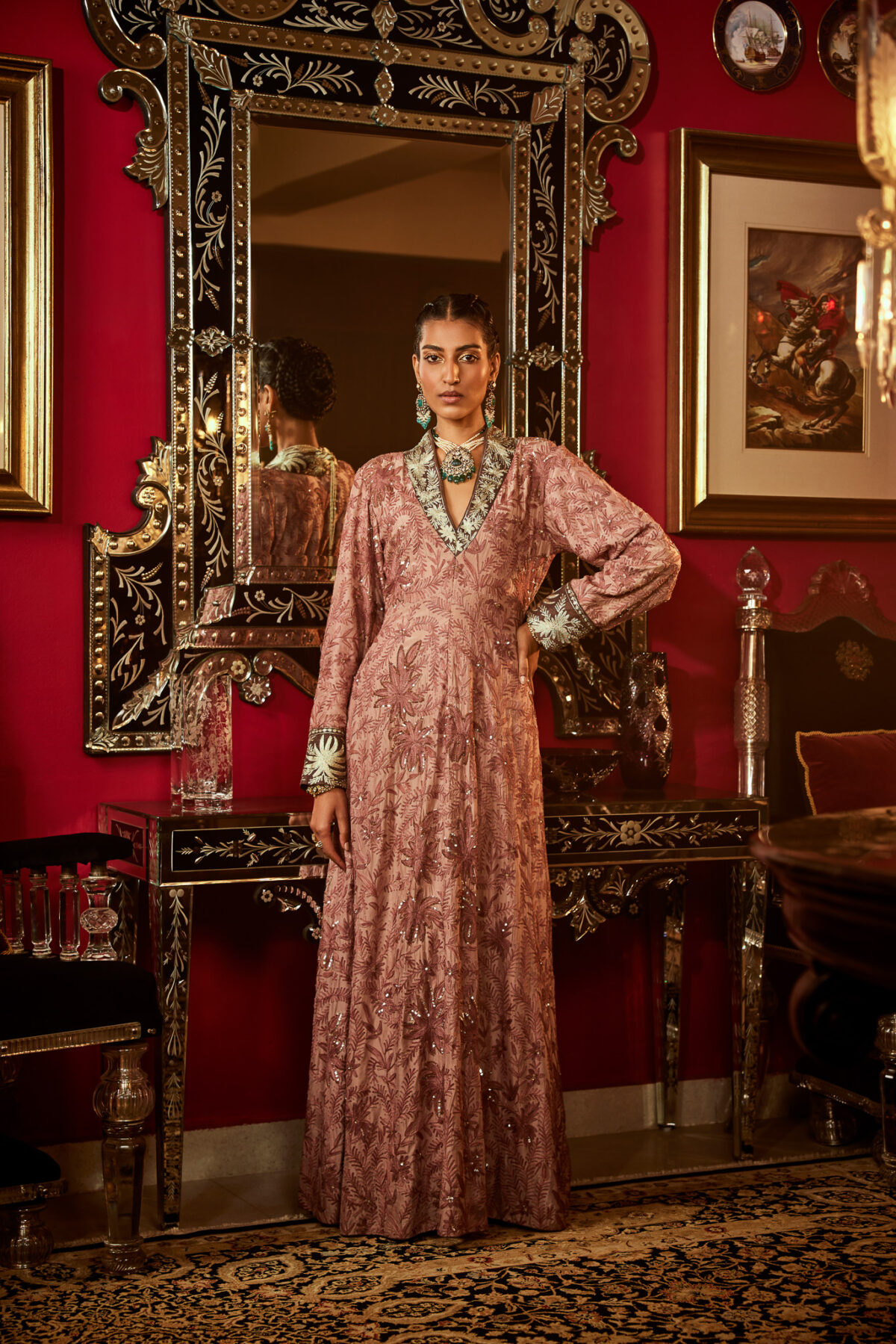 Women Flared Dress with Fusion Embroidered and Handcrafted Details