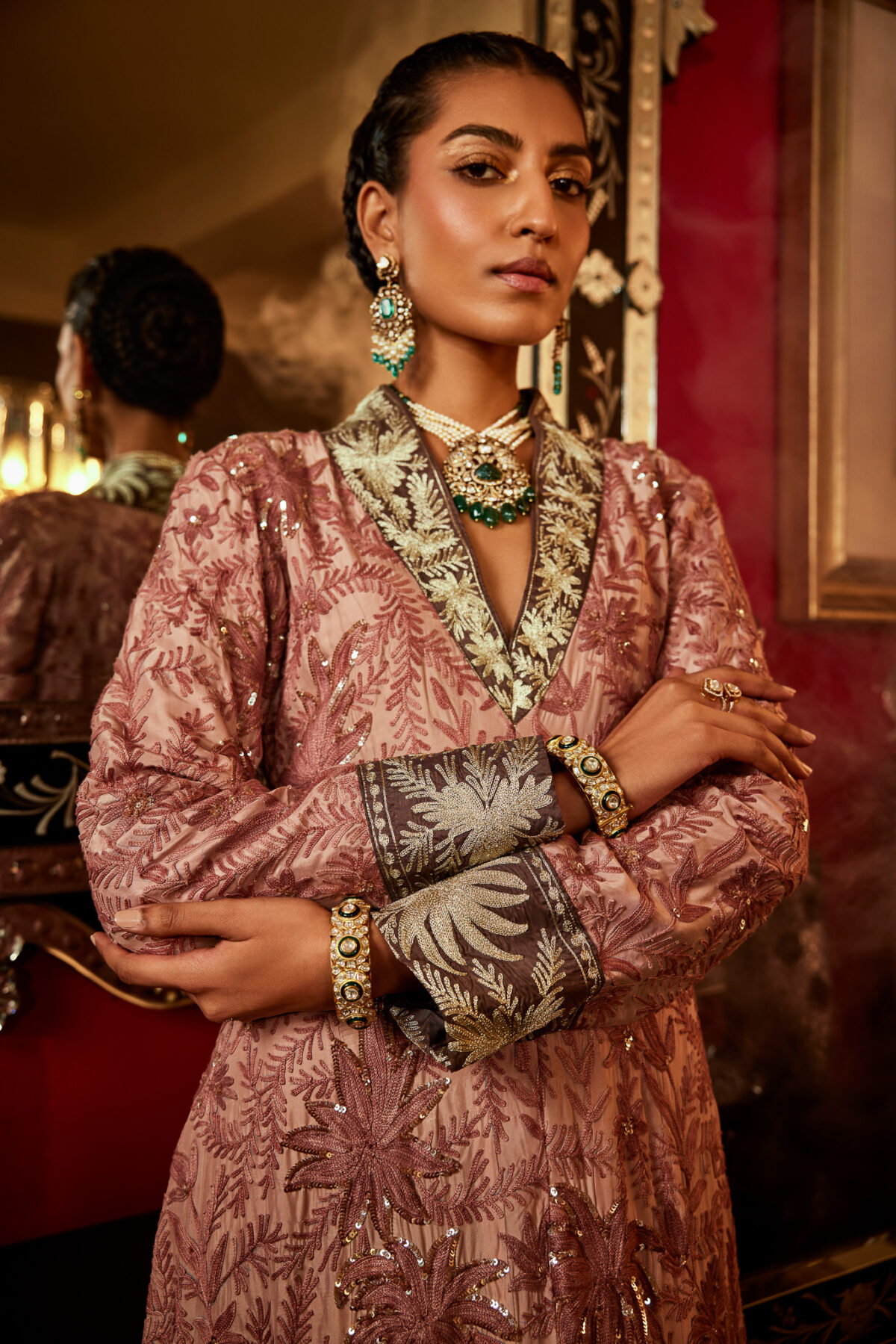 Women Flared Dress with Fusion Embroidered and Handcrafted Details