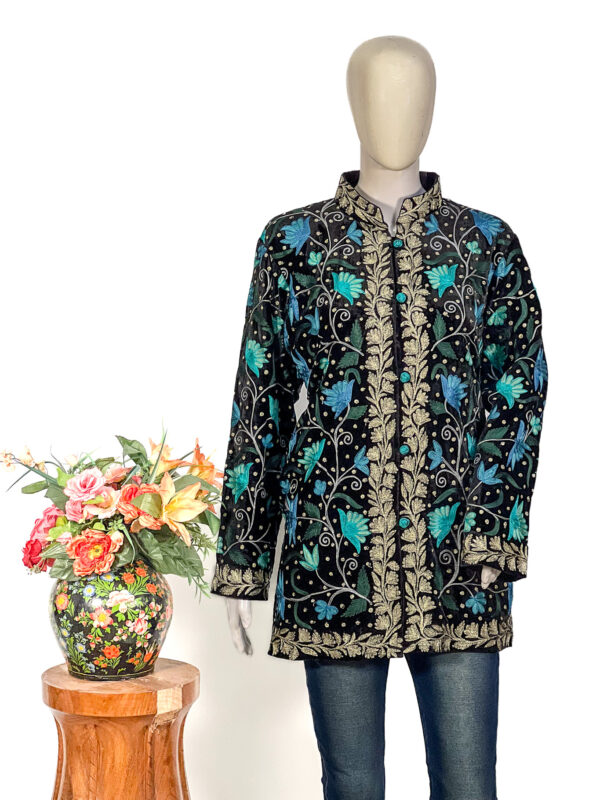 All Over Floral Embroidered Velvet Short Jacket
